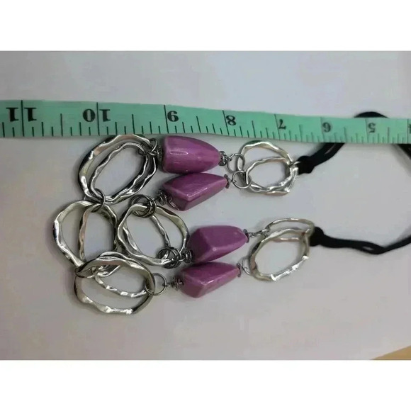 Ceramic Purple Hand Made Silver Tone Black Velvet Necklace - Picture 4 of 4